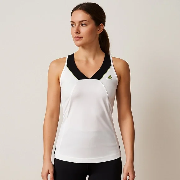 Adidas White Black Green Trim Tank Top M Mesh Racerback Athletic Gym Shirt - Picture 8 of 8